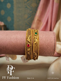 Traditional Antique Matt Gold Peacock Motif Stone-Studded Kangans