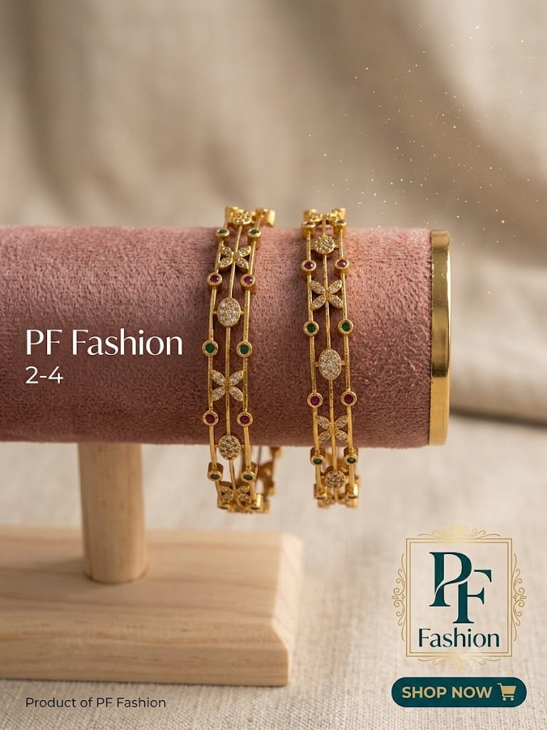 PF Fashion Delicate CZ Floral & Multi-Stone Gold-Plated Bangle Set