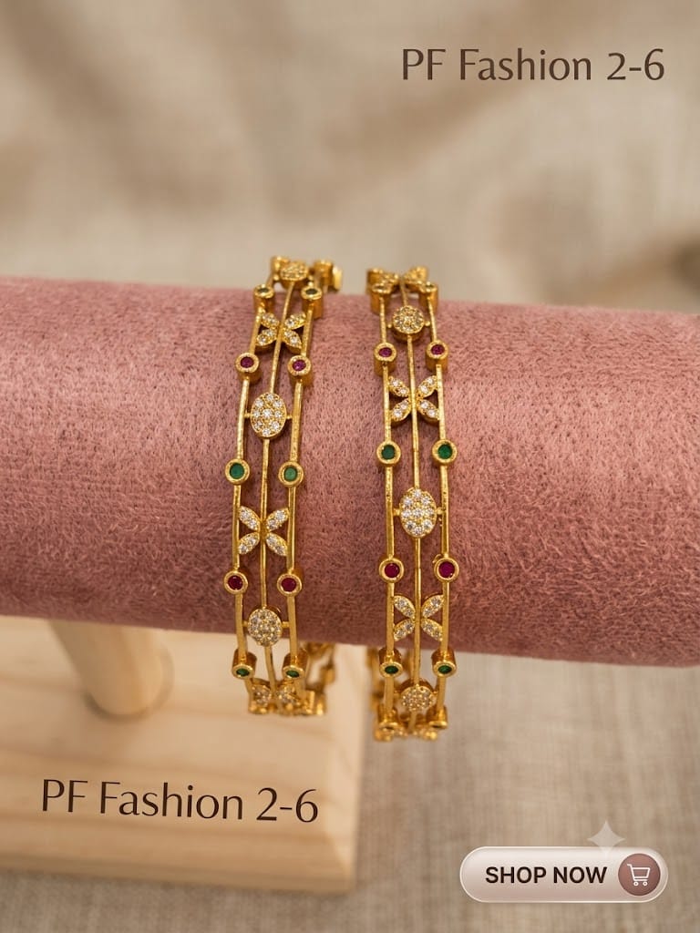 PF Fashion Delicate CZ Floral & Multi-Stone Gold-Plated Bangle Set