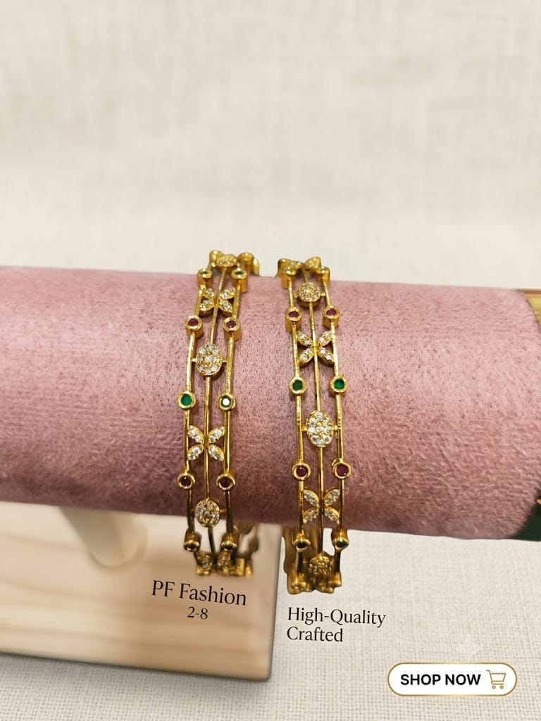 PF Fashion Delicate CZ Floral & Multi-Stone Gold-Plated Bangle Set