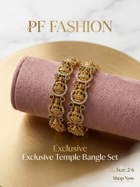 PF Fashion Antique Gold Goddess Lakshmi Temple Bangle Set with CZ & Kemp Stones