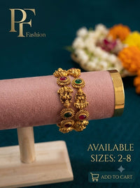 PF Fashion Antique Gold Ganesha & Lakshmi Temple Bangle Set with Gemstones