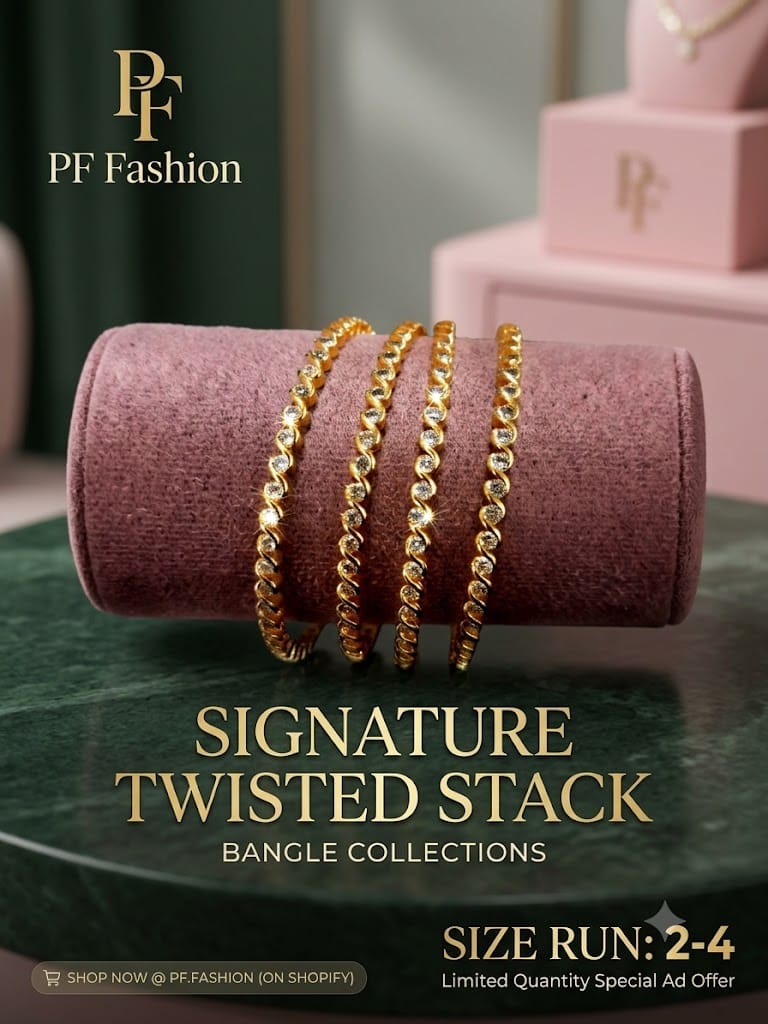 PF Fashion Signature Twisted Stack CZ Gold-Plated Bangle Set (Set of 4)