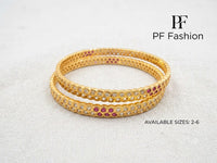 PF Fashion Sleek Dual-Row CZ Bangle Set with Ruby Pink Stone Accents