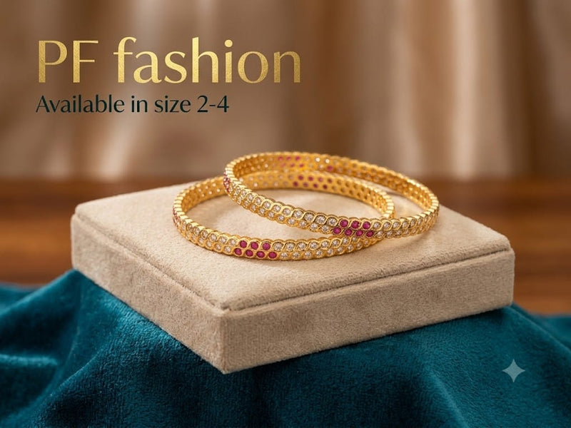 PF Fashion Sleek Dual-Row CZ Bangle Set with Ruby Pink Stone Accents