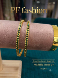 PF Fashion Green Gem Eternity Gold-Plated Bangle Pair