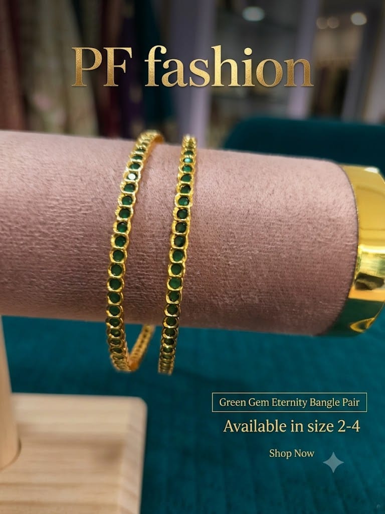 PF Fashion Green Gem Eternity Gold-Plated Bangle Pair