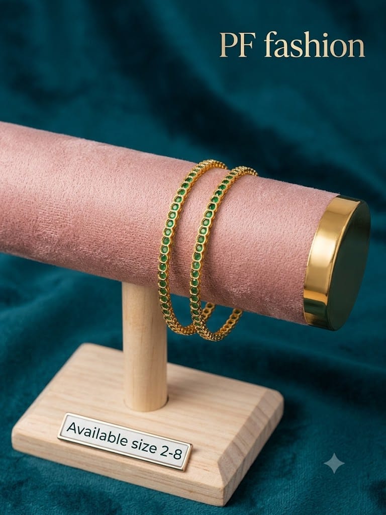 PF Fashion Green Gem Eternity Gold-Plated Bangle Pair