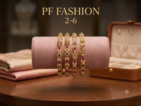 PF Fashion Antique Kundan & Ruby Emerald Gold-Plated Bangles (Set of 4)