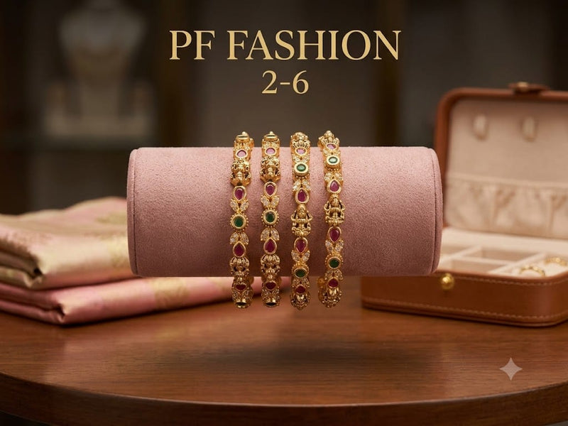 PF Fashion Antique Kundan & Ruby Emerald Gold-Plated Bangles (Set of 4)