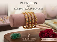 PF Fashion Antique Kundan & Ruby Emerald Gold-Plated Bangles (Set of 4)