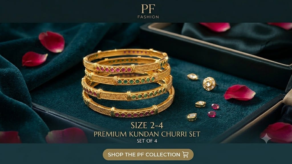 PF Fashion Premium Kundan Churri Gold-Plated Bangle Set (Set of 4)