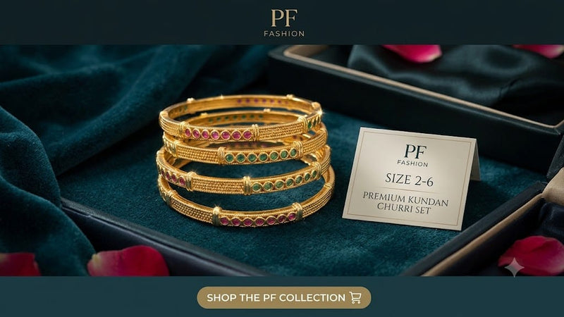 PF Fashion Premium Kundan Churri Gold-Plated Bangle Set (Set of 4)
